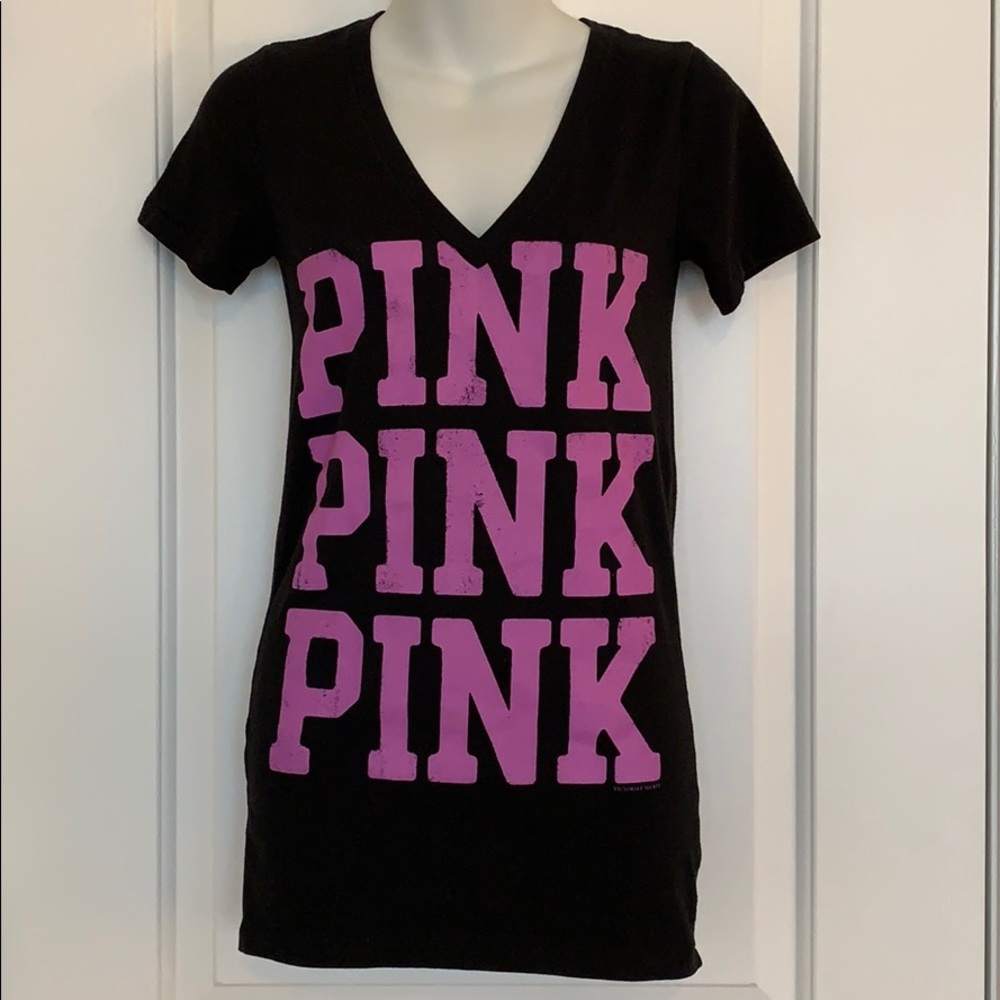 PINK by Victoria’s Secret Black and Pink T-Shirt - Picture 1 of 6